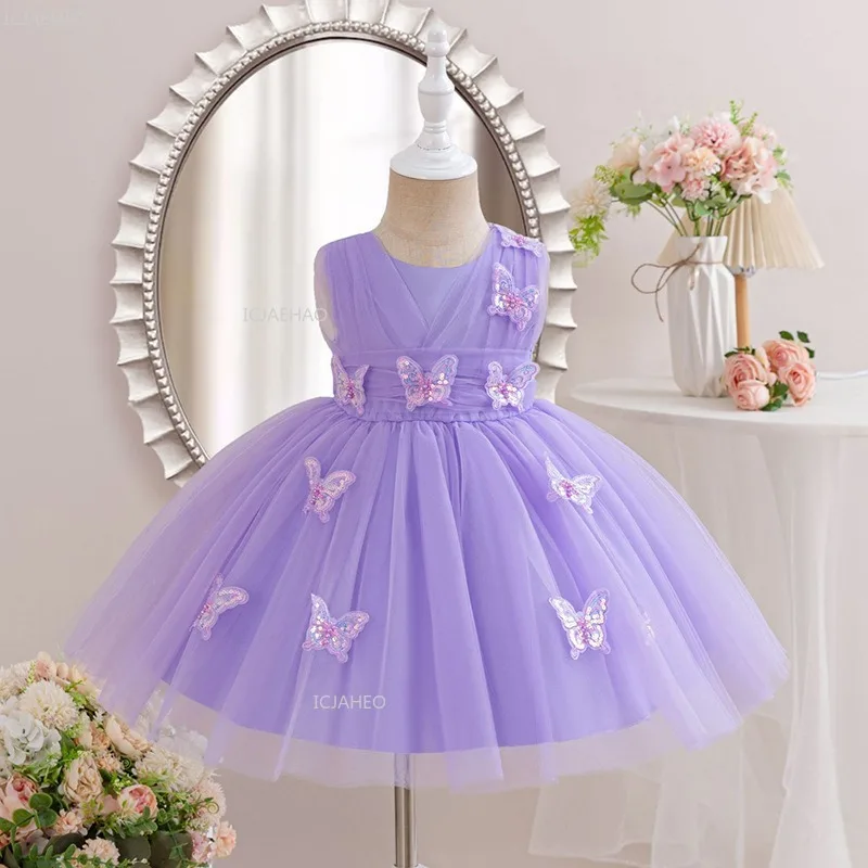 أطفال بنات الأميرة حزب ثوب الأطفال زهرة فتاة فستان الزفاف لعيد ميلاد أداء البيانو المضيف مساء مهرجان زي