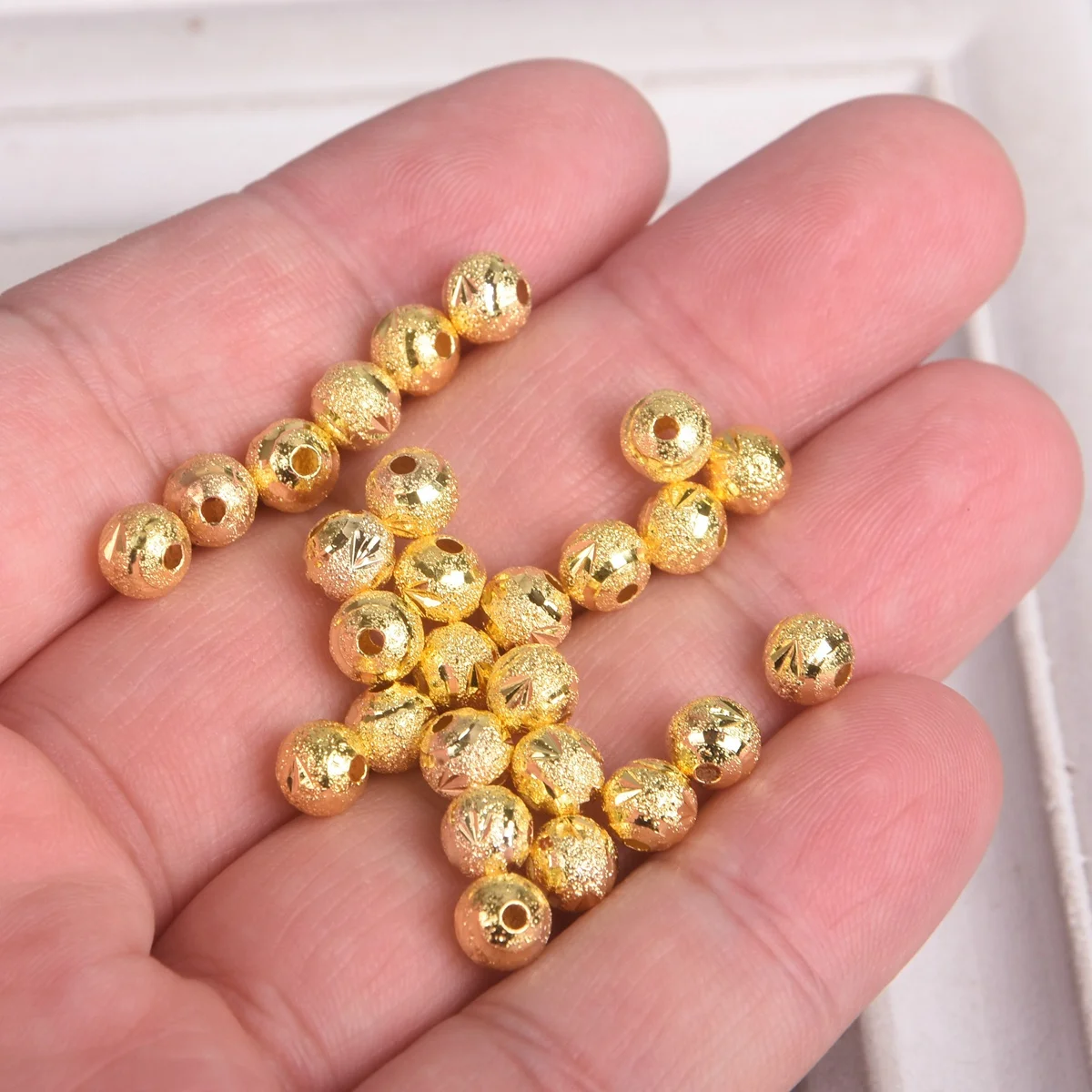 Plated Gold Color Silver Color Round 6mm 8mm Hollow Matte Metal Brass Loose Spacer Beads For Jewelry Making DIY