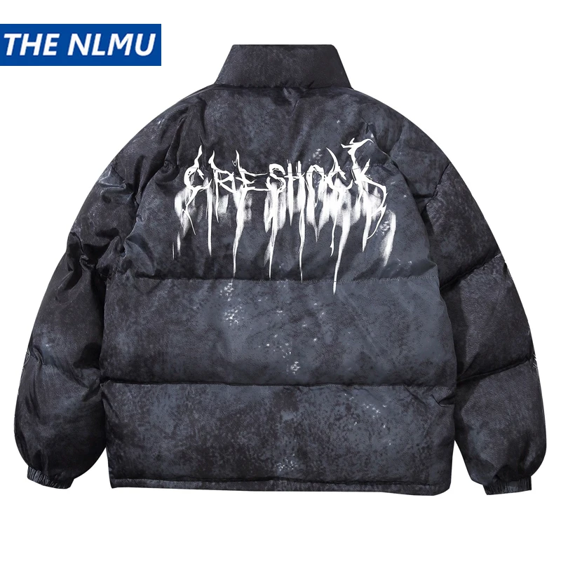 

2025 Winter Letter Graffiti Parkas Jacket Thick Warm Hip Hop Streetwear Padded Coat Fashion Stand Collar Puffer Jacket Windproof