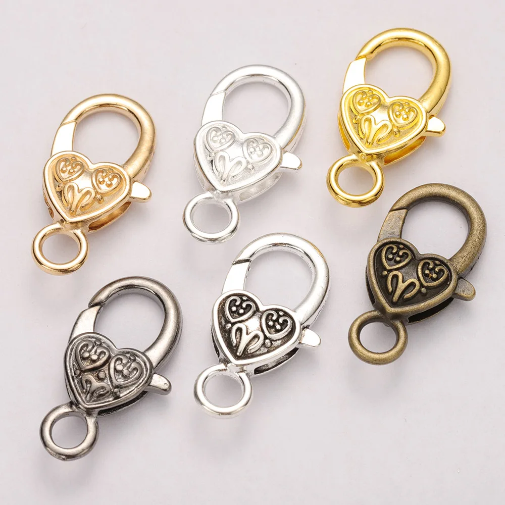 

10pcs 26x15mm Big Lobster Clasp Hooks Keychain Love Heart Clasps Bracelet Chain for Jewelry Making Components DIY Wholesale