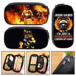 Fireman Rescue Team Print Cosmetic Case Pencil Bag Firefighter Stationary Bag Teenager Pencil Box School Case Supplies Gift