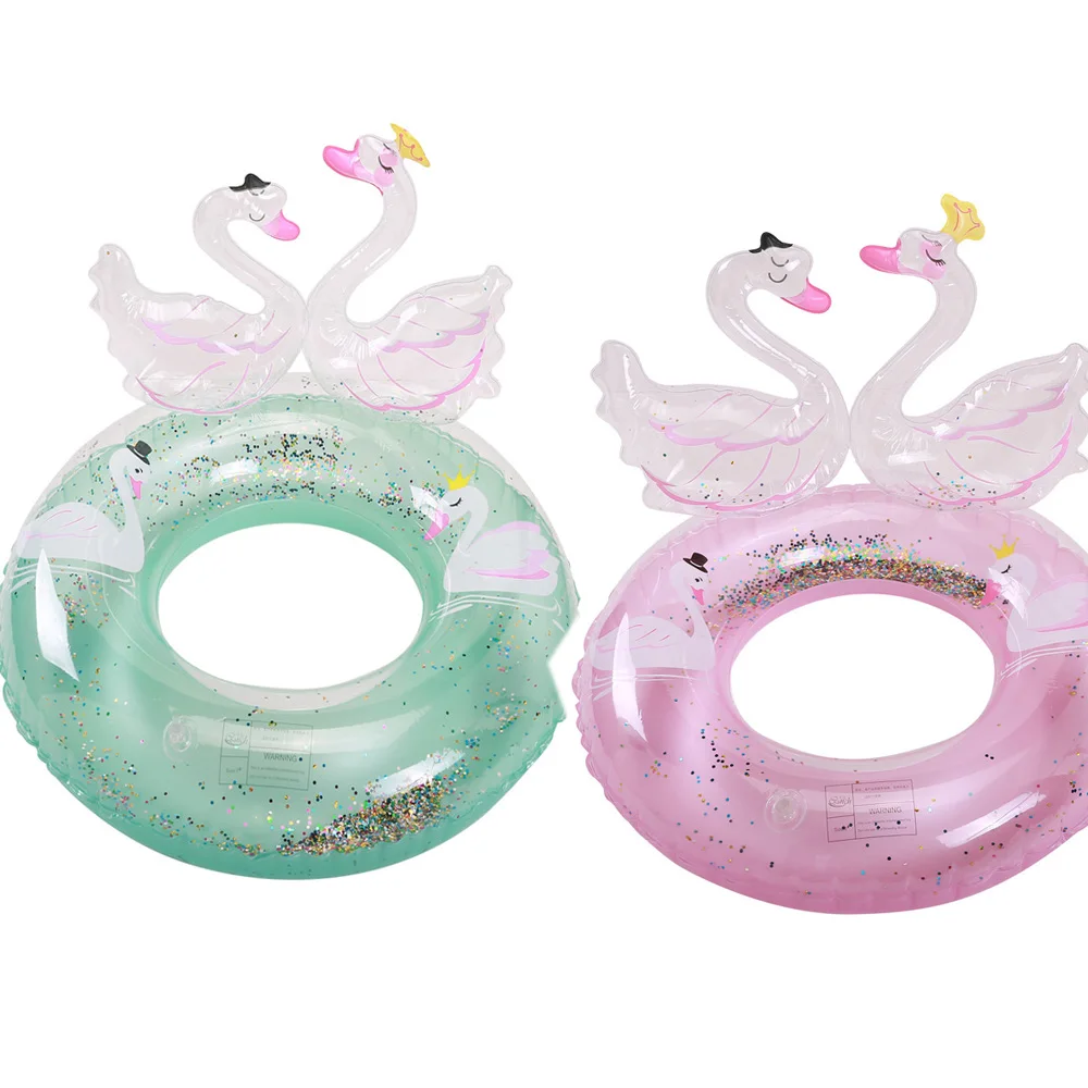 Sequins3D Swan Inflatable Pool Swimming Ring Baby Infant Float Swimming Circle Pool Party Toys for 2-9 Years Old Kids Children