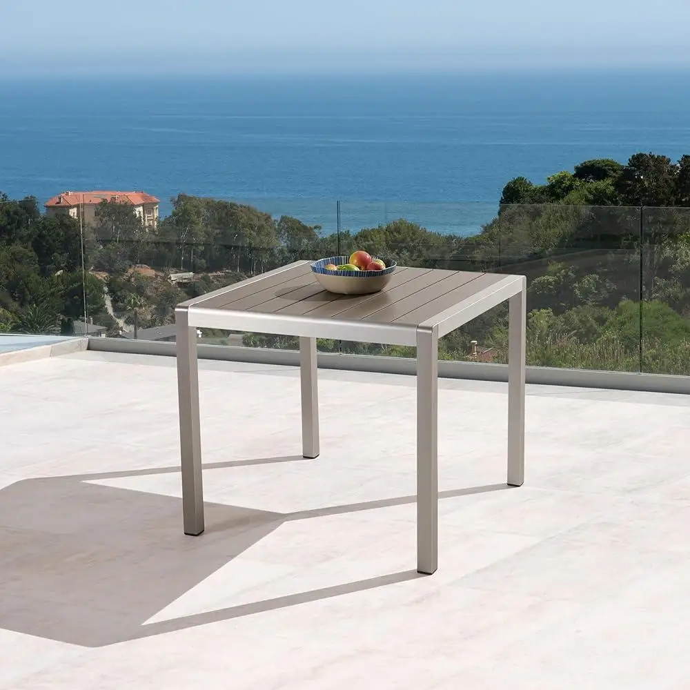 Square Outdoor Dining Table Anodized Aluminum Faux Wood Top Patio Table Hand-Crafted Features Dining Furniture Garden Terrasse image 3