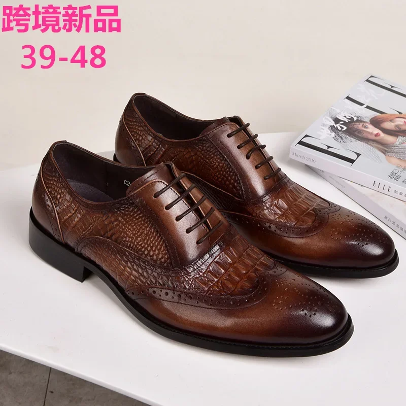 Men casual shoes Brock Oxford retro crocodile leather men formal spring and autumn 2022 new \'s for