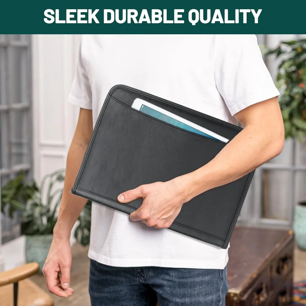 ผลงานธุรกิจสำหรับผู้ชาย 10 "x 13.5"แฟ้ม Padfolio พร้อมซิป, โฟลิโอหนังเทียมสำหรับใบสมัคร, เอกสาร, โทรศัพท์, แท็บเล็ต,