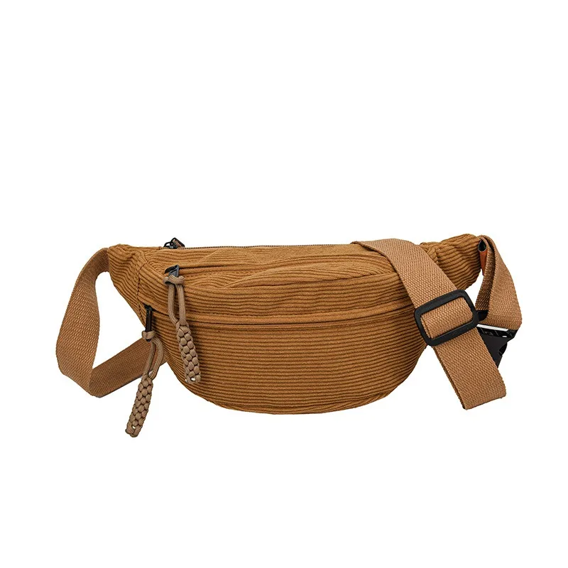 Simple chest bag, fashionable solid color waist bag, casual sports bag, corduroy shoulder bag, large capacity student image 6