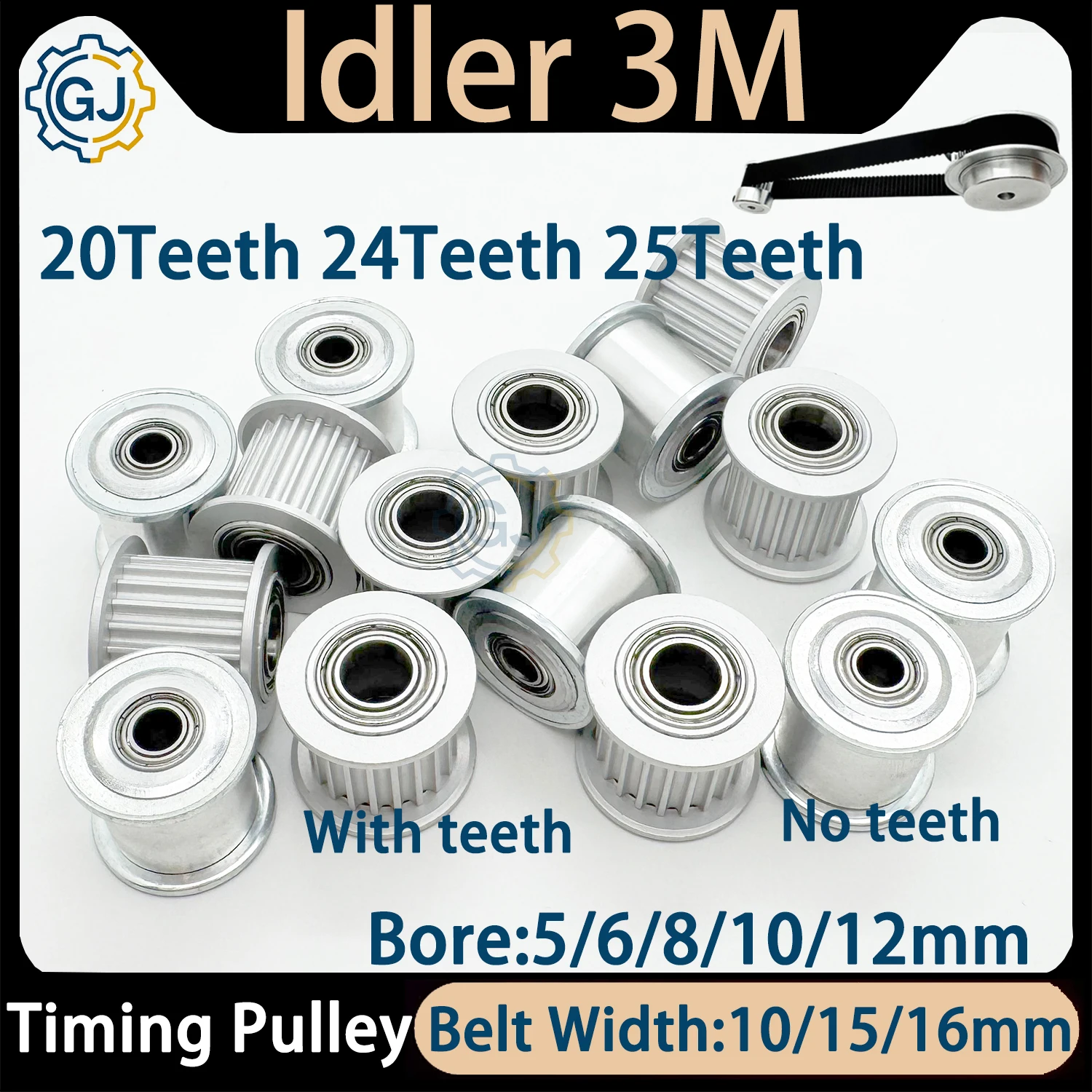 20T 24T 25T HTD 3M Idler Timing Pulley Bore3/4/5/6mm Width 6/10/15mm HTD3M Synchronous Idler 20Teeth 24Teeth 25Teeth 3D Printer