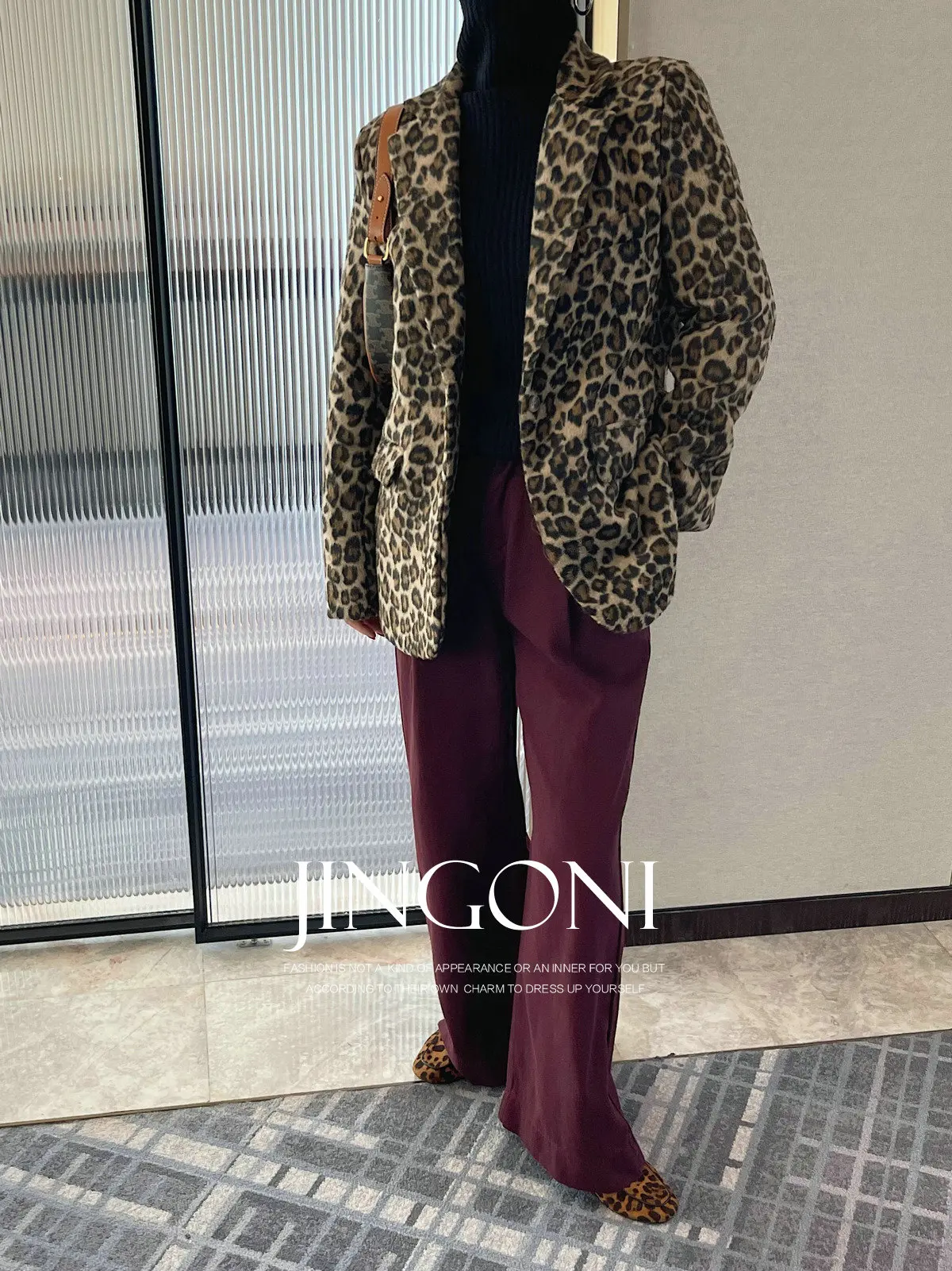 Leopard Woolen Blazer Jacket Tops Women Clothing 2024 Woman Winter Korean Style Vintage Elegant Coat Outerwears New Luxury Suit