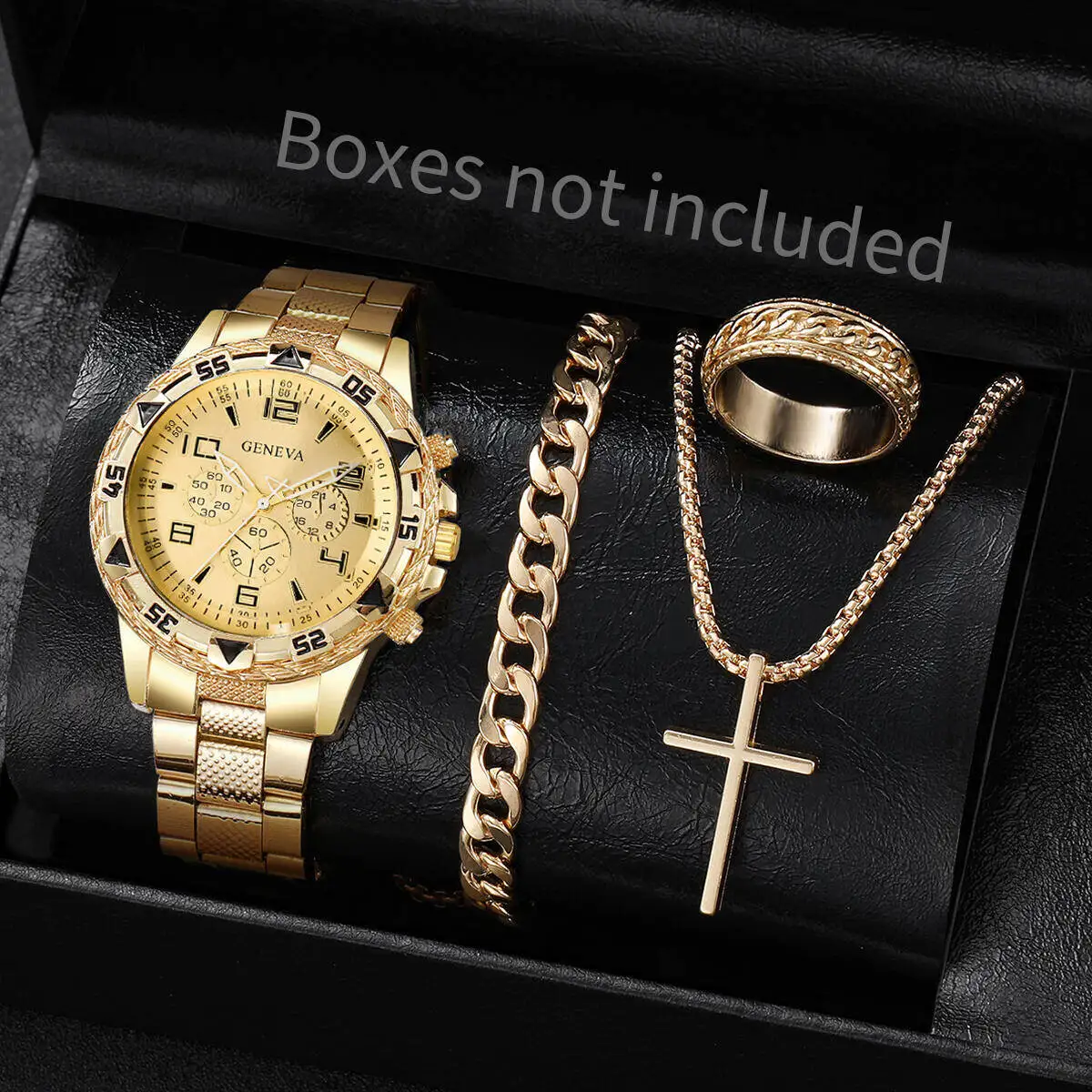 4PCS/Set Fashion Men Business Watches Luxury Big Dial Quartz Watch for Men Clock Jewelry Set Reloj Hombre（Without Box） view 3