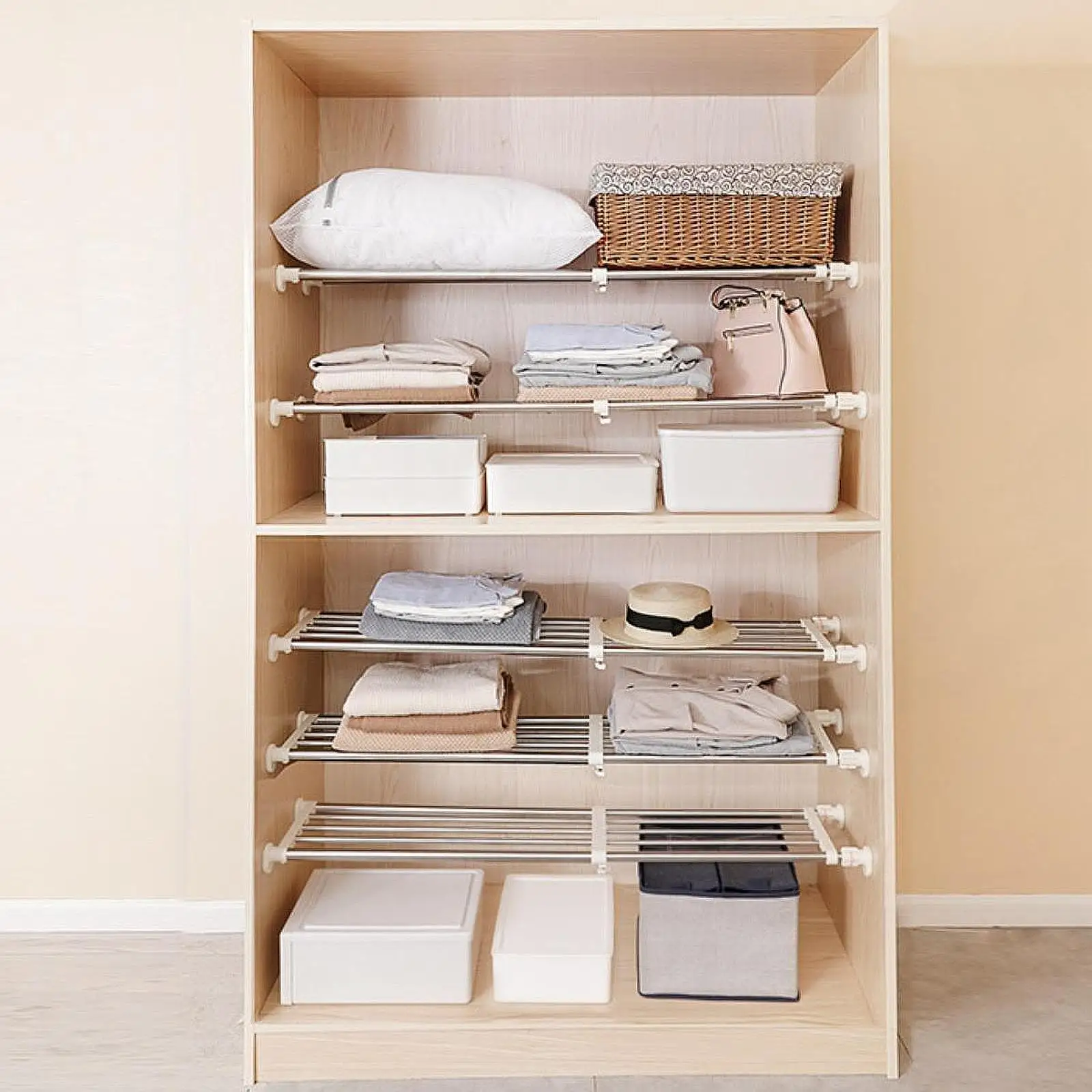 

Натяжная полка для шкафа, расширяемая многослойная полка для шкафа для кухни и офиса