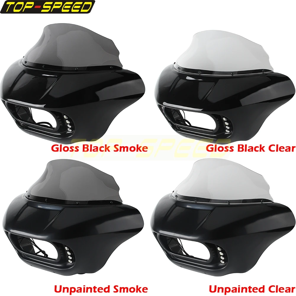 For Harley Softail Fat Bob FXFBS 2018-2025 FXFB 2018-2019 Motorcycle Windshield Fairing Cowl W/DRL Running Turn Signal LED Light