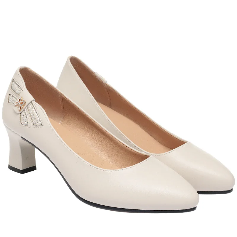 5cm todos os jogos antiderrapante boca rasa preto med bloco sapatos de salto 2025 primavera sapatos de couro macio feminino trabalho de escritório mãe