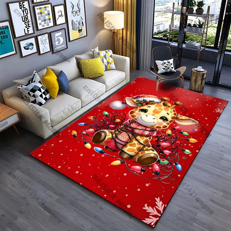 Cute festive giraffe celebrating Christmas carpet Yoga living room room decor children's crawling mat doormat area rug