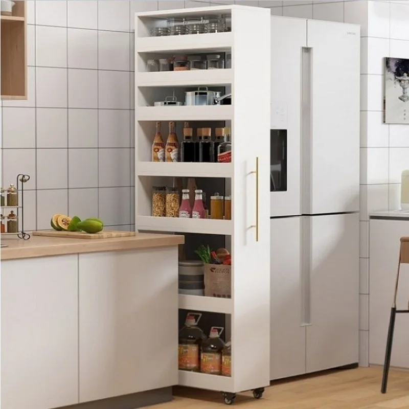 Kitchen ultra-narrow side cabinet dining room refrigerator crack side pull storage cabinet table edge gap push pull mobile corne