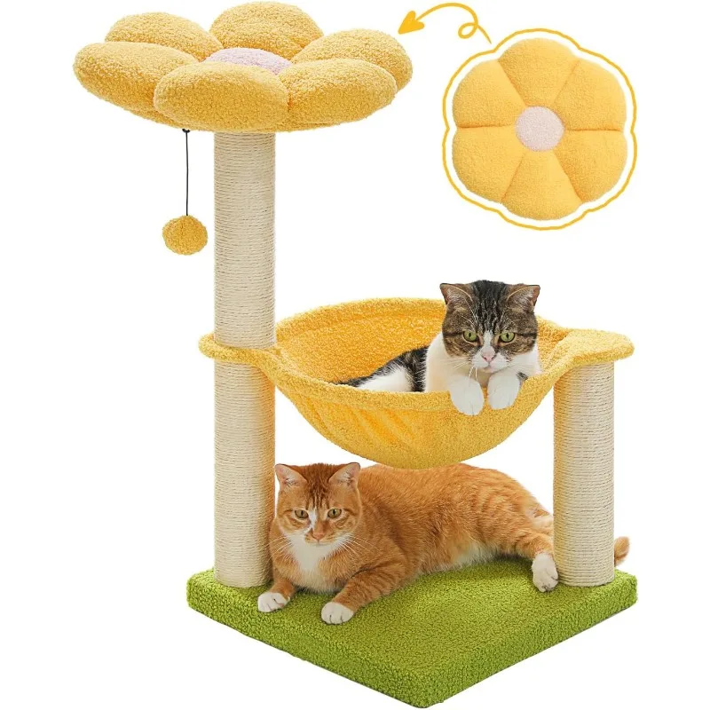 

28" Flower Cat Tree Cute with Flower Top Perch, Large Hammock for Indoor Small Cats, Small Cat Tower with Cute Scratching Post a