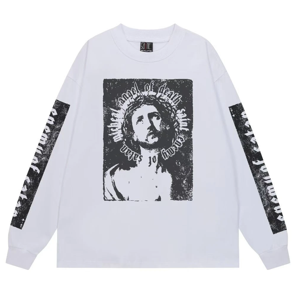 

Jesus Print SAINT Long Sleeves T-shirt Men Women Tops Tee T Shirt