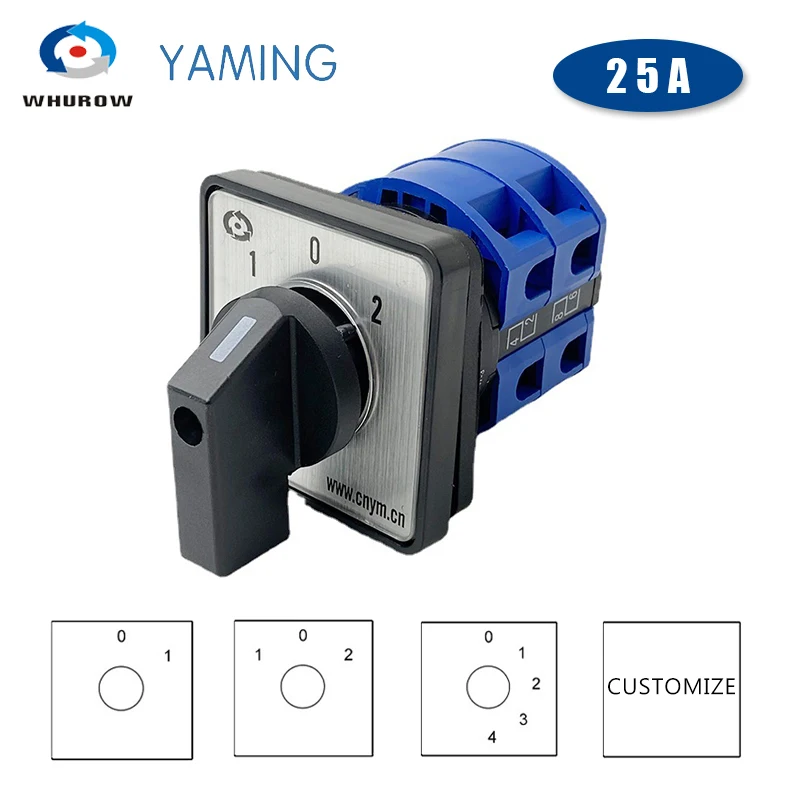 Yaming Electric YMW26-25/2 Rotating Selector 25A 2 Poles 3 Position Control Motor Circuit Changeover LW26 LW28 LW39B Cam Switch