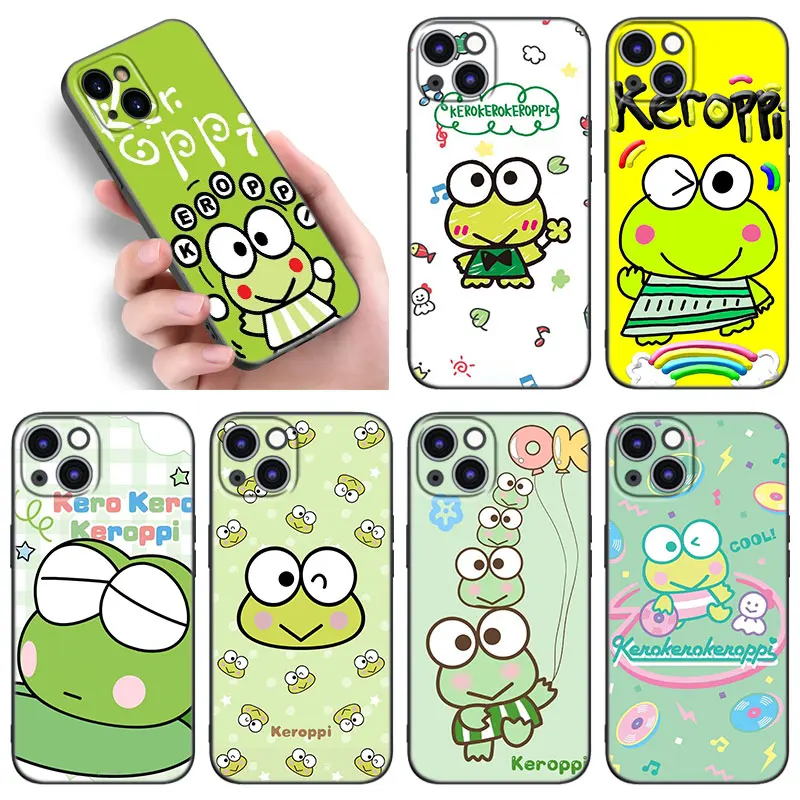 

Sanrio Keroppi Phone Case For Apple iPhone 12 13 Mini 11 14 15 Pro Max 7 8 Plus X XR XS SE 2020 2022 Black Silicone Case