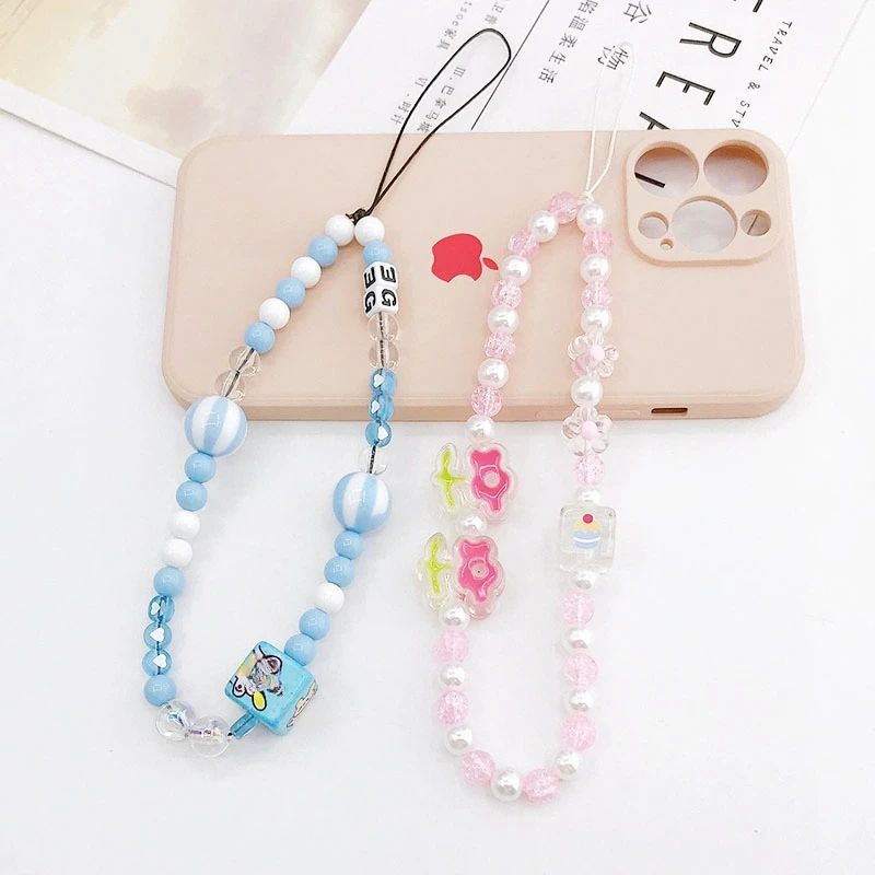 Acrylic Printing Bunny Mobile Phone Chain, DIY Phone Case Jewelry, Drip Oil Flower Rope, New