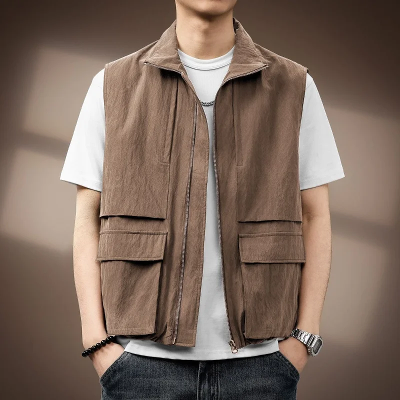 

Spring and Summer New American Retro Work Suit Fishing Vest Solid Color Versatile Multi-pocket Men's Vest Jacket