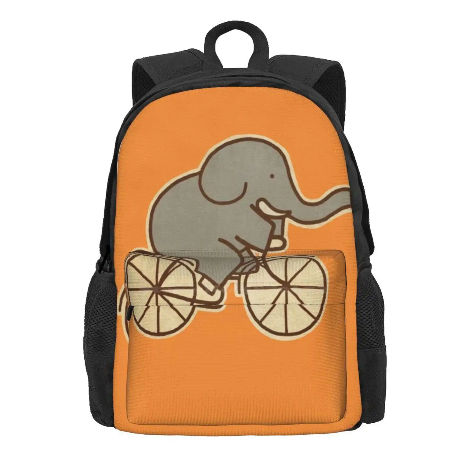 Elephant Cycle Hot Sale Schoolbag Backpack Fashion Bags Elephant Bicycle Transportation Travel Animals Humor Cute Typography