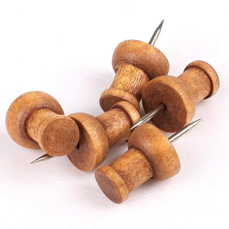 50 Pcs Wood Push Pins, Standard, Wooden Thumb Tacks Decorative For Map Photos Calendar Home Office With Box
