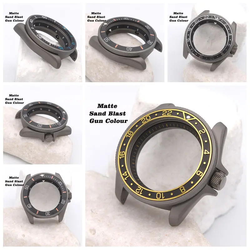 Men's Watch Case Sand Blast Matte Gun Colour Fit NH34 NH35 NH36 Automatic 316L Stainless Steel Sapphire Glass SKX009 SKX007