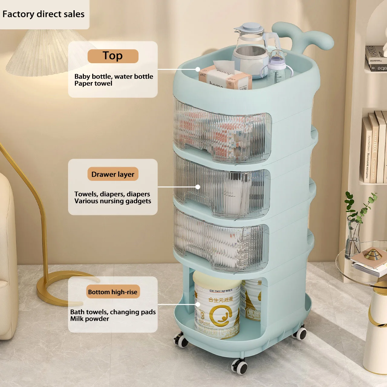 

Auxiliary Cart With Wheels Living Room Books Clutter Snacks Toys Kitchen Seasoning Bottle Rack Mobile Snack Storage Shelf