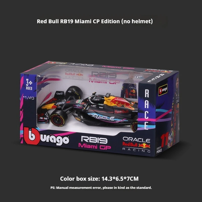 Bburago-Formula One Alloy Racing Toy Modelo, F1 Red Bull, Acabamento 11, Rb19, Miami 1, Acabamento, Simulação, Decoração Presente, 1:43