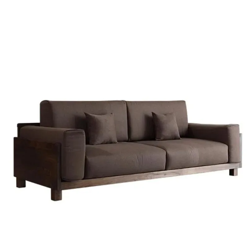 

American light luxury living room solid wood sofa combination Nordic walnut single three-person furniture