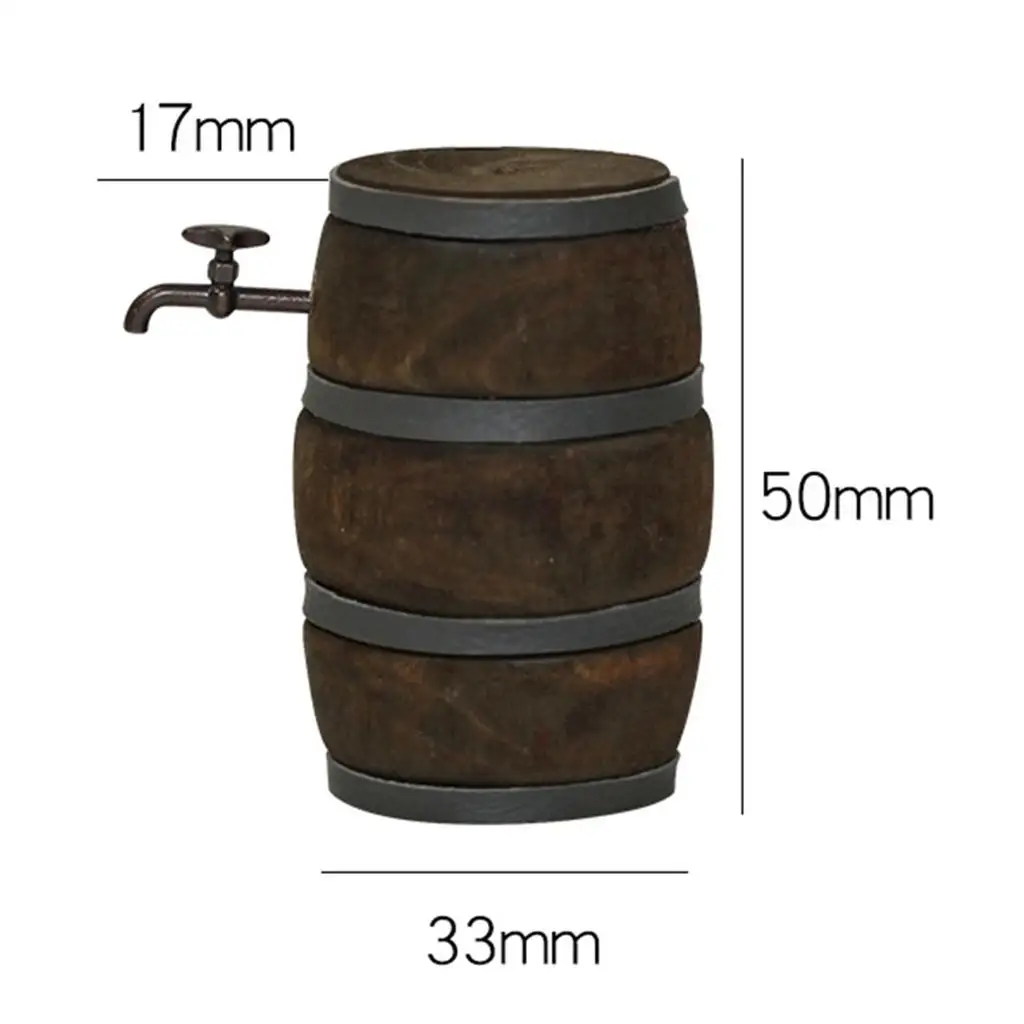 บาร์เรลไวน์จิ๋วสำหรับบ้านตุ๊กตา ถังเบียร์ไม้จิ๋ว เฟอร์นิเจอร์บาร์ครัวบ้านตุ๊กตา อุปกรณ์ตกแต่งสำหรับสเกล 1:12