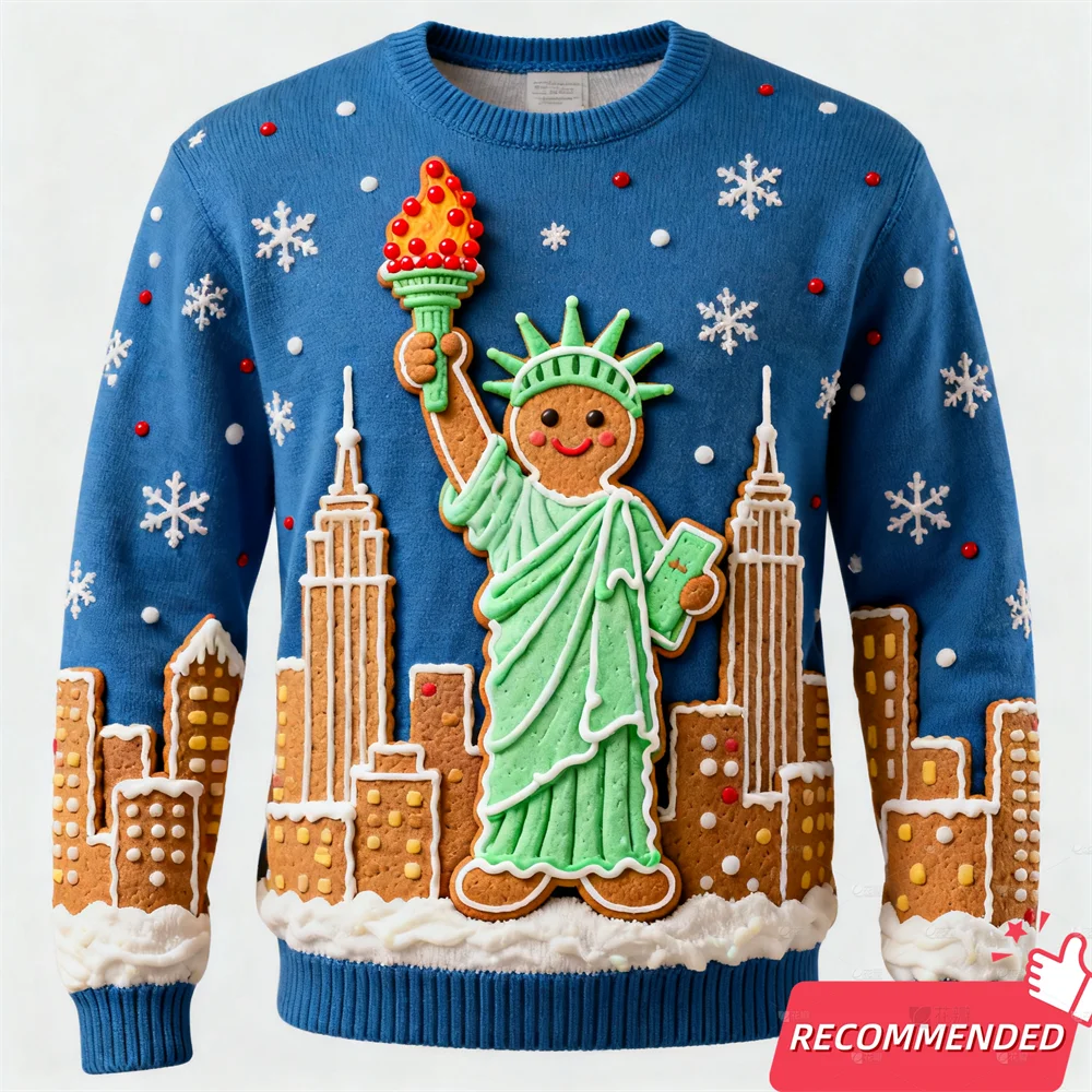 Lustiger Lebkuchenmann Hässlicher Weihnachtspullover Cartoon Anime Damen Herren Pullover Y2k Top 2025, neue Mode Weihnachten Sweatshirt Trainingsanzug