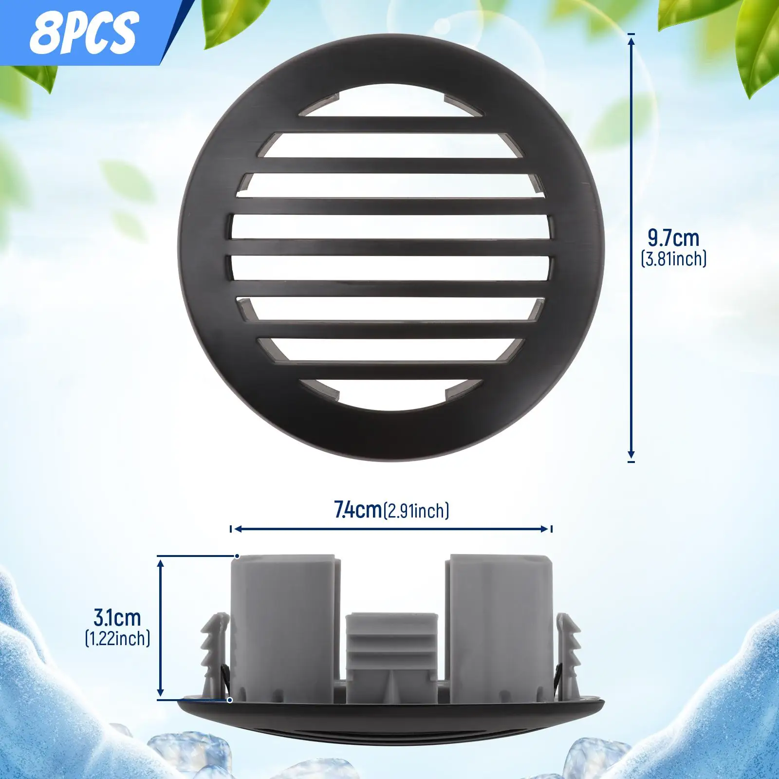 8 peças tampa de ventilação redonda substituição profissional 3.81 polegada peças reposição preto grill ventilação capa para barcos iates rv campistas