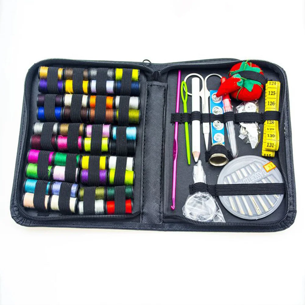 

129 pcs Portable Sewing Kit 30 Needles 40 Rolls Thread Ruler Scissor Magnifier Thimble Button Brooch Buckle Wool Needle Crochet
