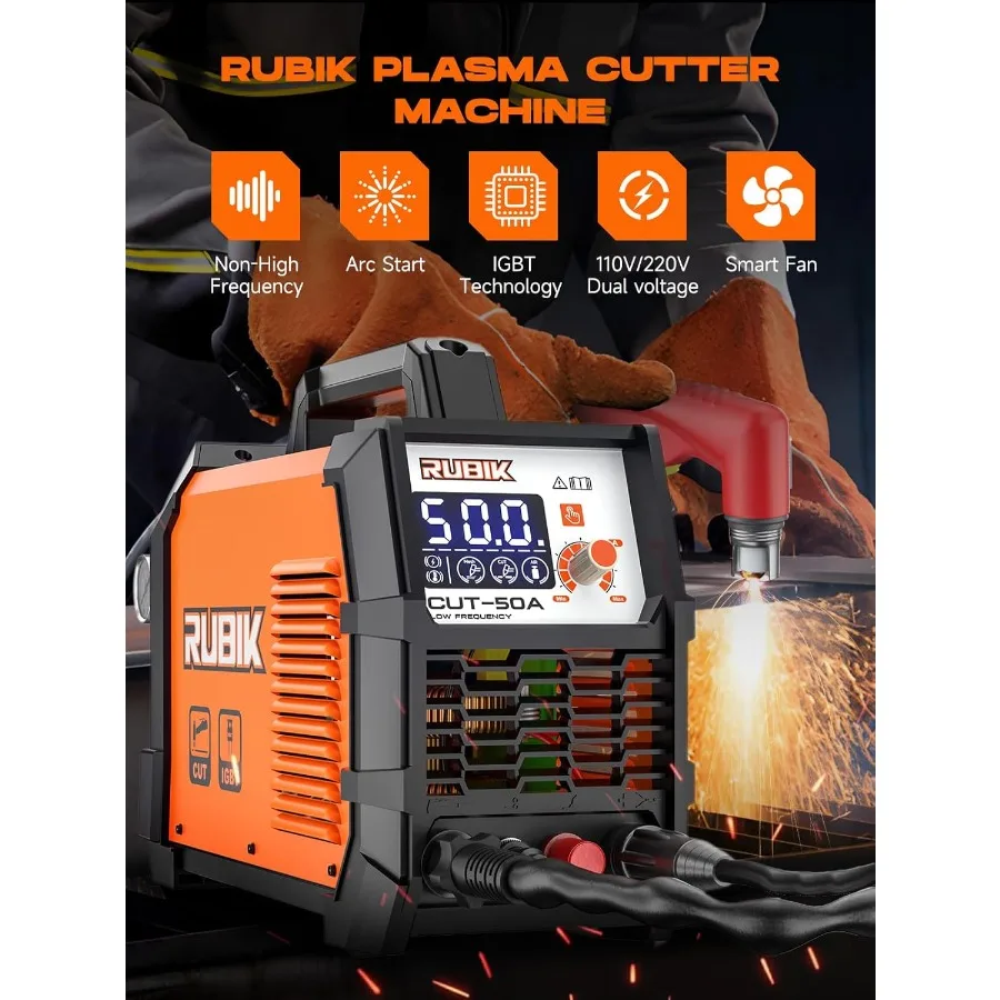 Plasma Cutter 50 Amp Machine with 110V 220V Dual Voltage Support for Metal Fabrication Up to 3 4'' Thick Cutting with 1 2'' Cle