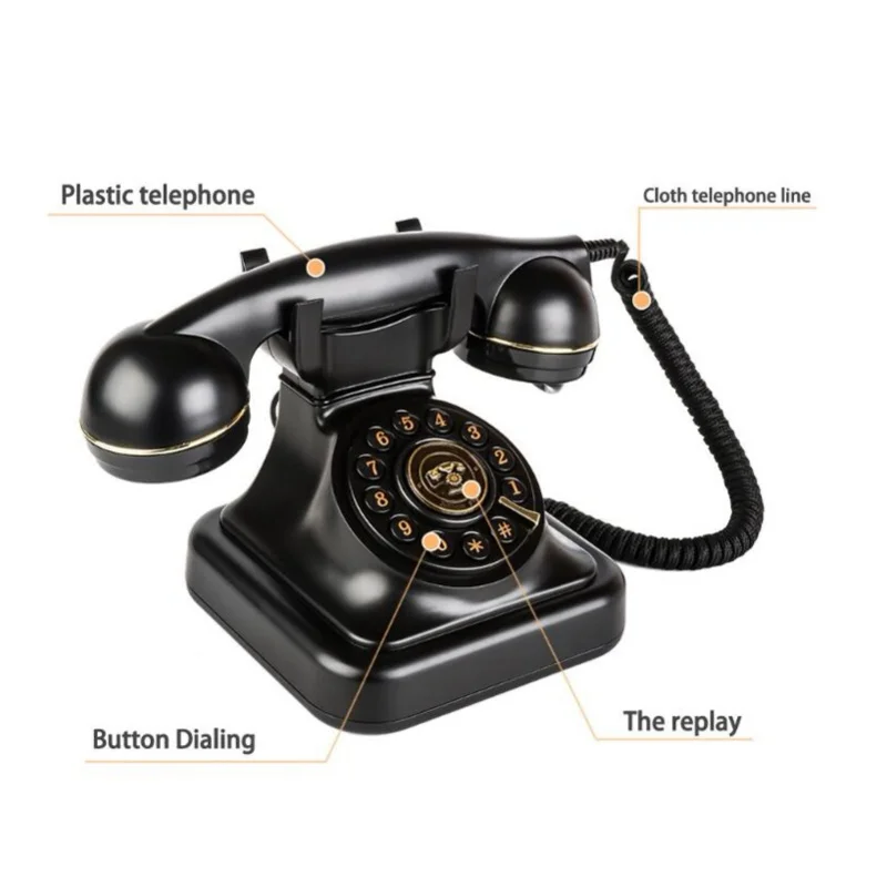 هاتف أرضي عتيق الطراز بزر قرصي قديم هاتف حبالي عتيق لديكور المكاتب المنزلية #4