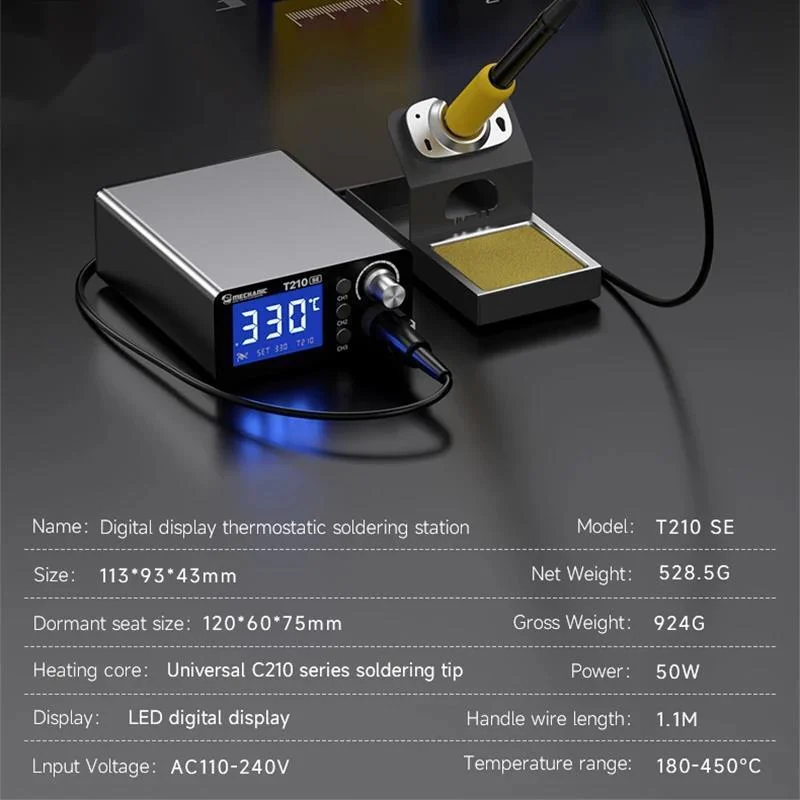 MECHANIC T210 SE LED Large Display Intelligent Desktop Soldering Iron Heating Core Short Circuit Protection Welding Station