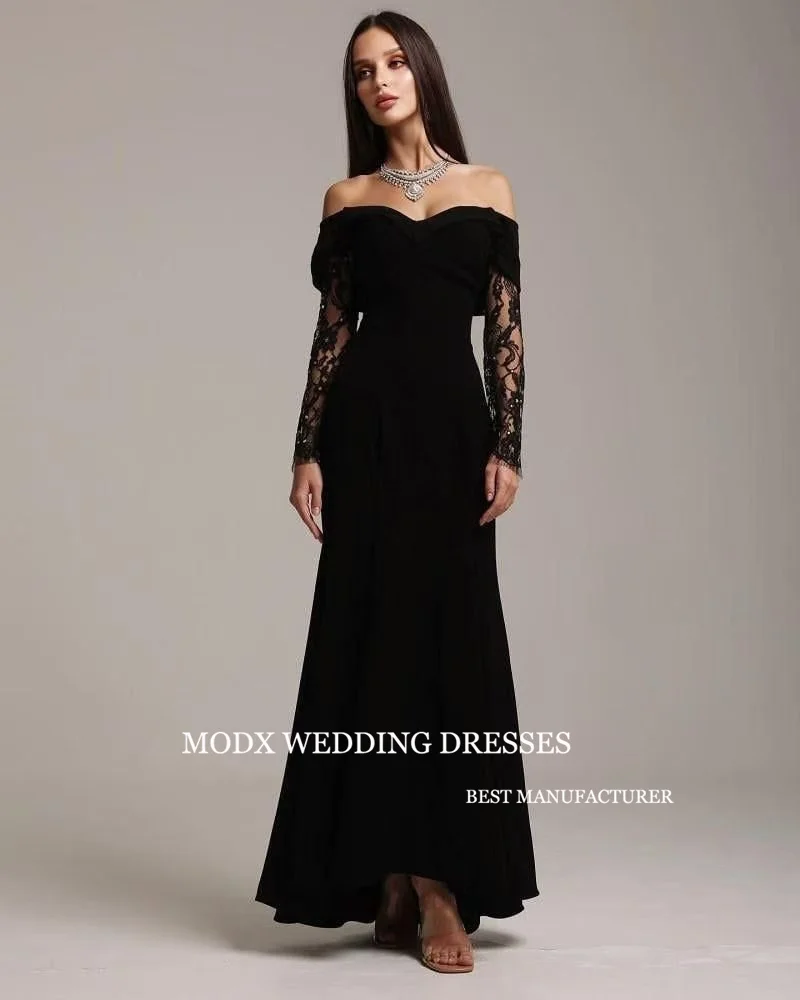MODX Moderne schwarze Abendkleider mit langen Ärmeln, schulterfrei, Samt, formelles Partykleid, Ballkleider, Dubai, arabische Frauen, individuell
