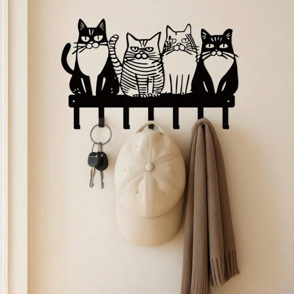 1PC Cute Cat Wall Hook-Adorable Kitty Decor for Home Kitchen Bathroom Nursery-Durable Metal Hooks for Hanging Coats Towels Keys