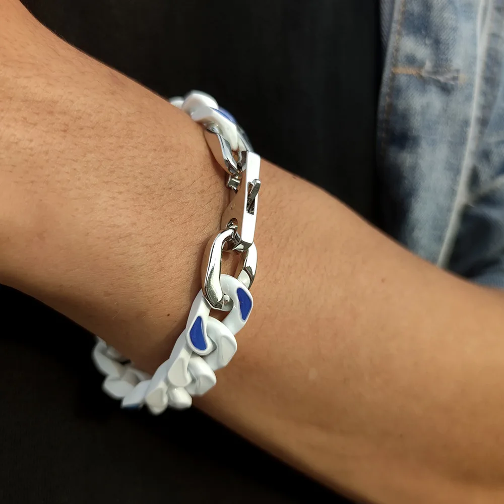 

Hip Hop Cuban Bracelets for Woman Men Miami Chain Bangles Colorful Color 316L Stainless Steel Punk Jewelry Unfaded Accessories
