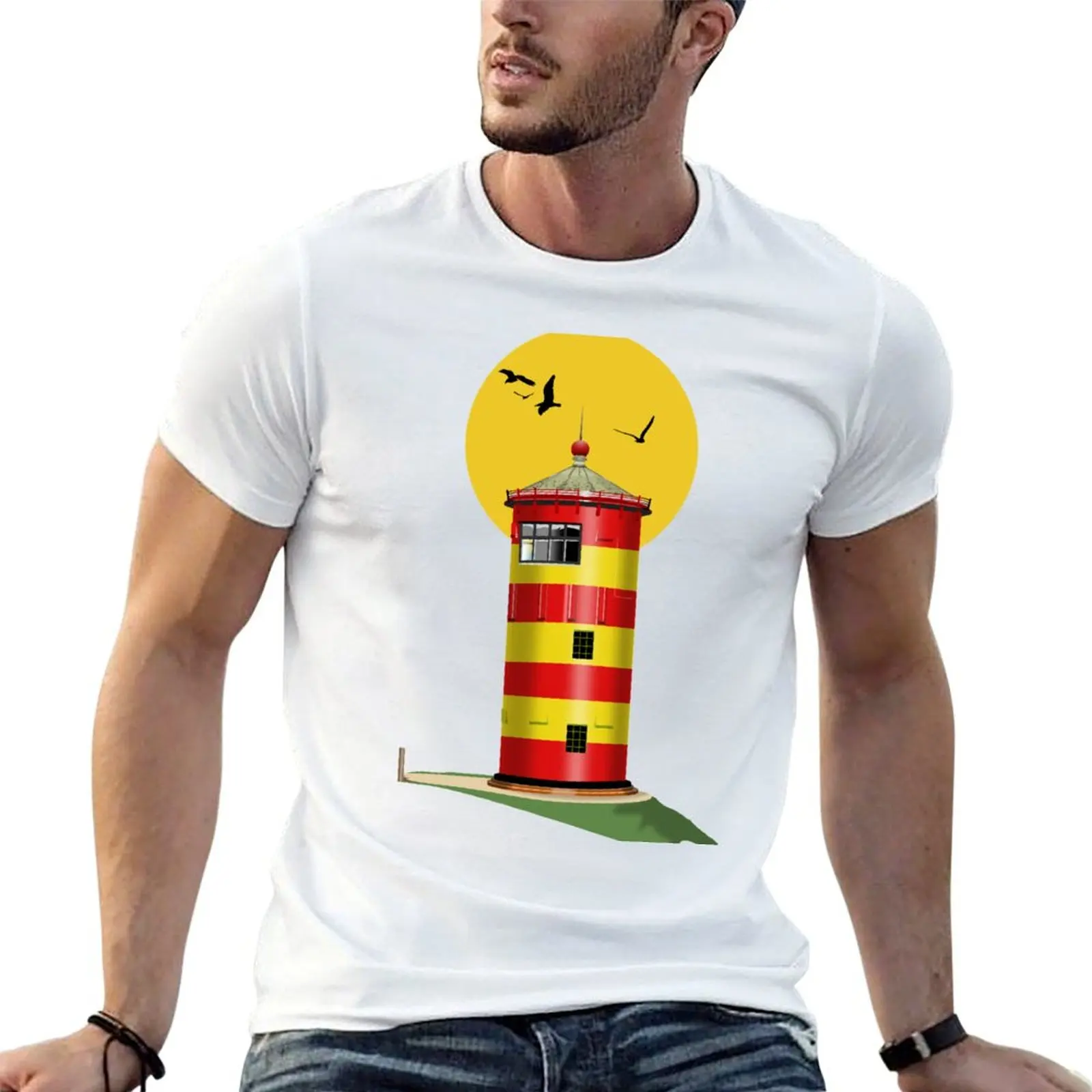Camiseta Pilsum Lighthouse Pilsumer Leuchtturm Alemania, camisetas para hombre, camisetas ajustadas para hombre, camiseta gráfica vintage