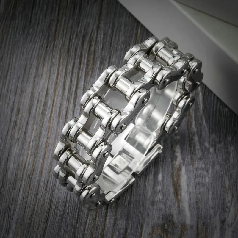 Hot22/24CM Long21MM Wide Bracelet Men Rock And Roll Motorcycle Chain Men's Bracelets Heavy Stainless Steel Bangles Biker Jewelry