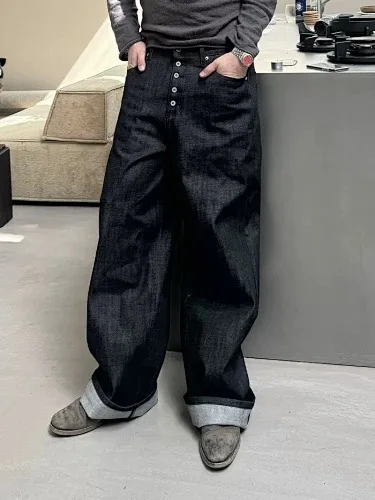 Owen Seak Men\'s Baggy Jeans Casual Origianl Pants Men Cargo Work Autumn High Street Denim Pants Loose Black Luxury Trousers