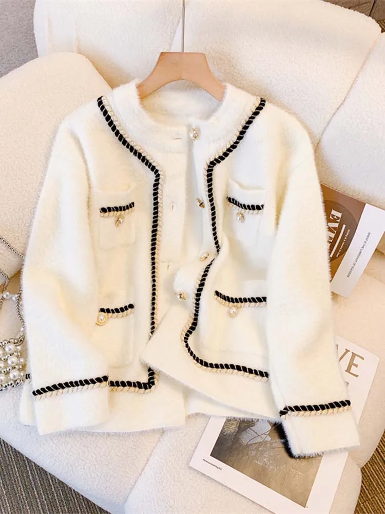 ZOKI Autumn Women Coat Long Sleeve Breasted Single fashion pearl Korean Soft Fashion Button Woolen Jacket Winter Casual Clothes