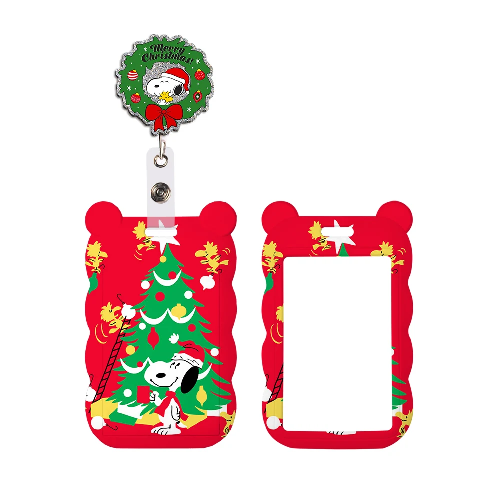 Christmas Cartoon Snoopy Cute Card Badge Holder ID Card Bus Card Holder Reel Clip Lanyard for Accessories Xmas Gifts