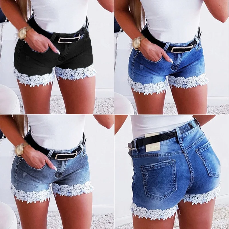 Shorts jeans finos para mulheres, jeans de costura elástica para senhoras, casual regular curto