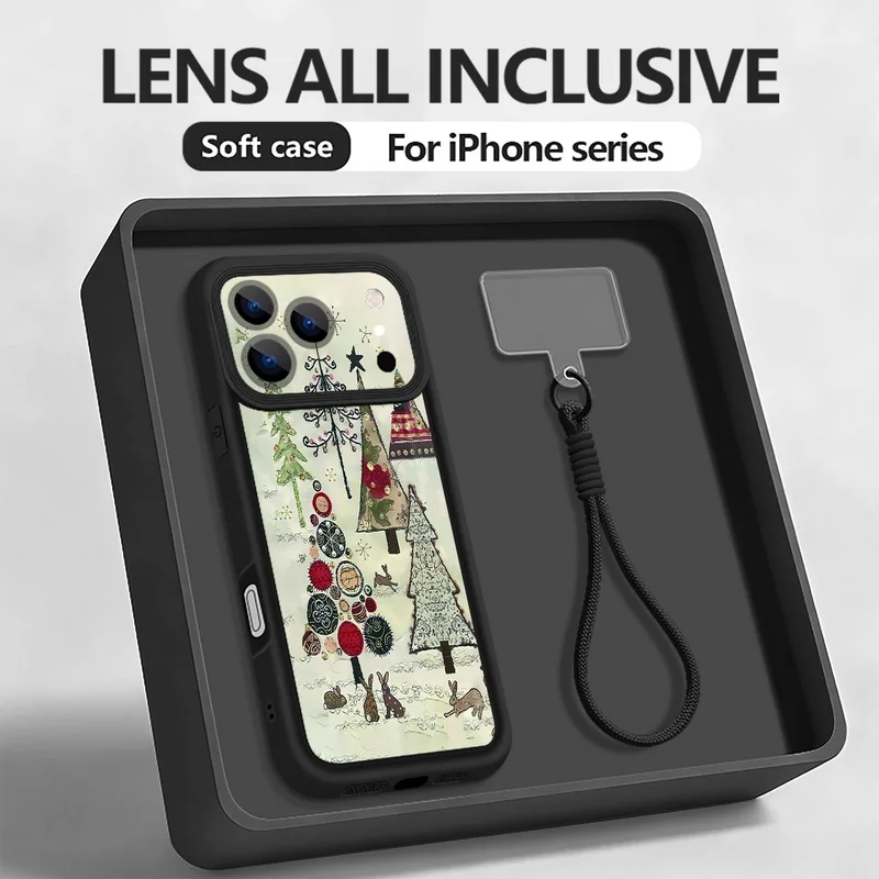 الشتاء شجرة عيد الميلاد طباعة الحبل قضية الهاتف آيفون 17 برو 16 14 15 برو ماكس 12 13 برو ماكس الهواء 16e 11 بولي TPU شريط للرسغ غطاء #1