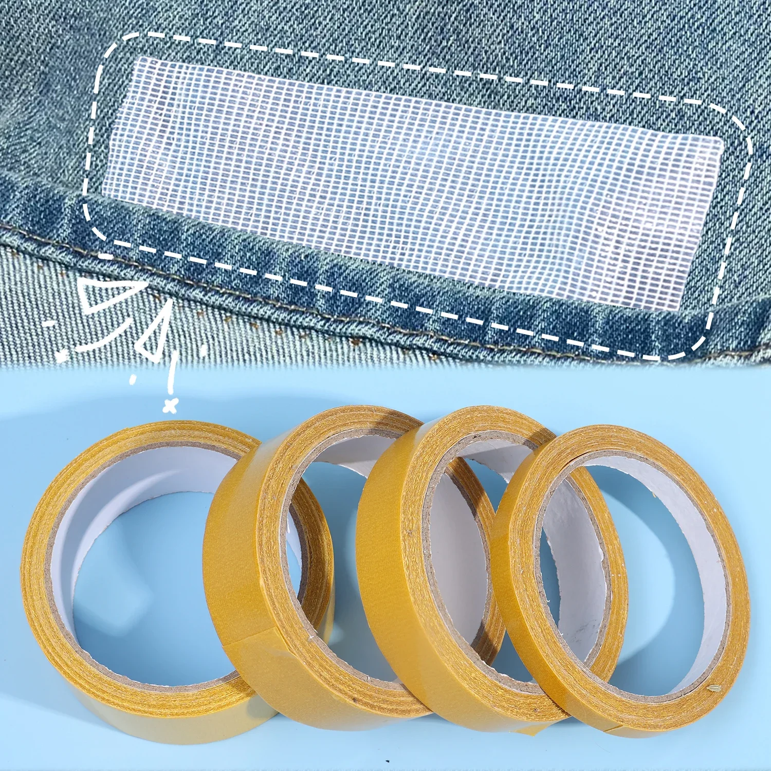 No Iron Needed Tape Double Fiber Gauze Tape Iron on Hem Tape for Hats Clothes Collar Fixing Skirt Hem Anti-exposure view 3