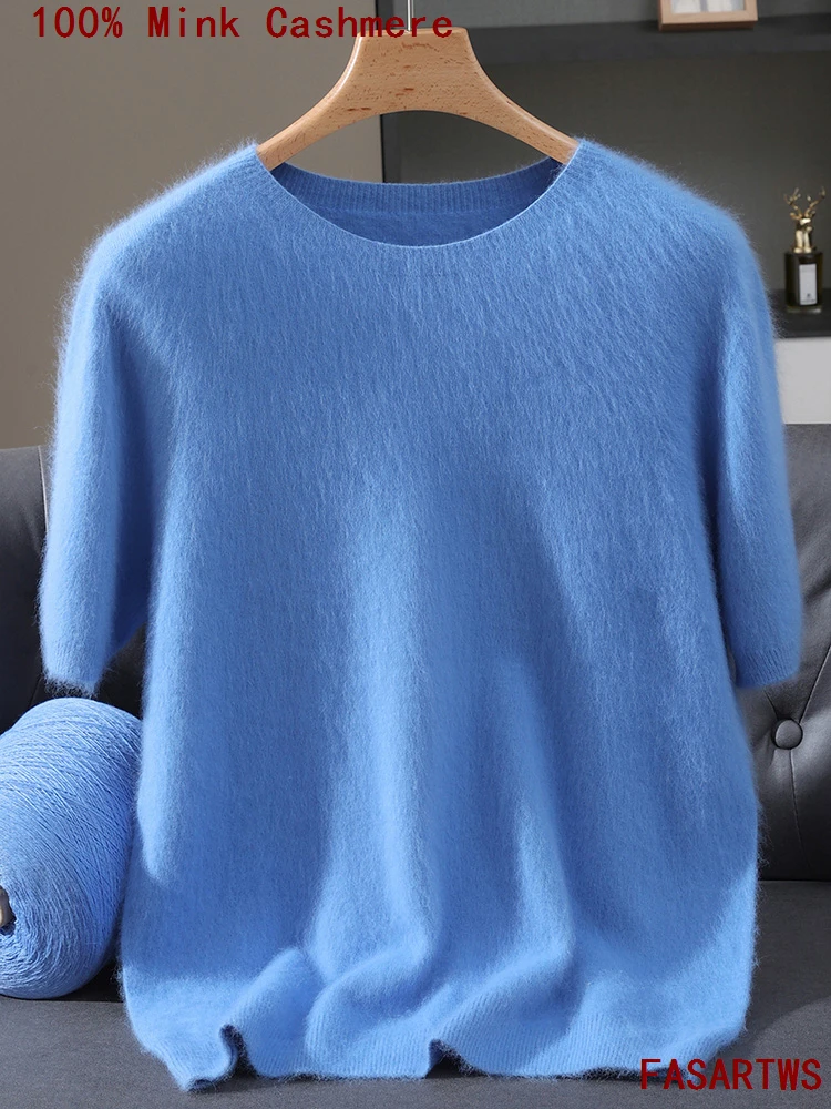 

Men's 100% mink Cashmere T-Shirt 3X Plus Size O- Neck T-Shirt Sweater Autumn Winter Soft Tops Half Sleeved Sweater Pullover