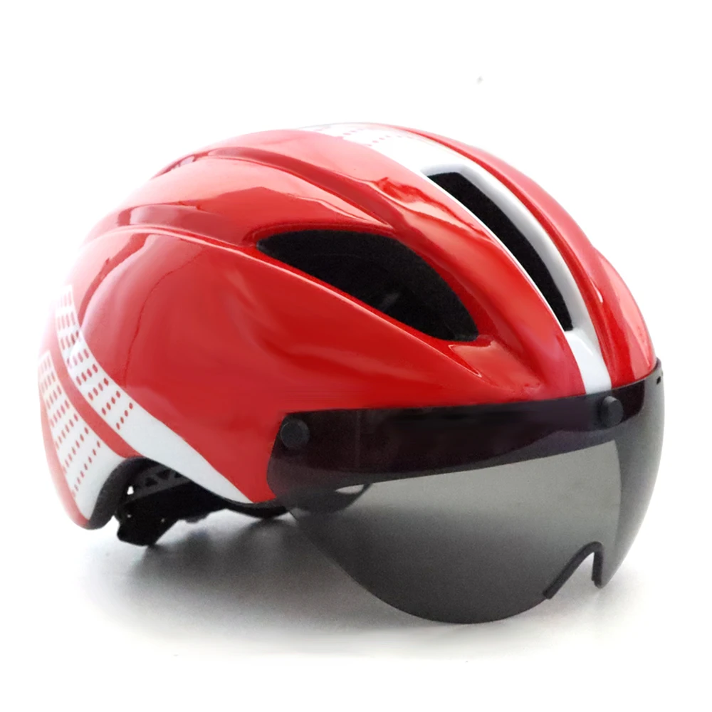 TT Time Trial Bicycle Helmets Aero Helmet Goggles Race Road Bike Helmet With Lens Outdoor Cycling Safety Caps For Women Men